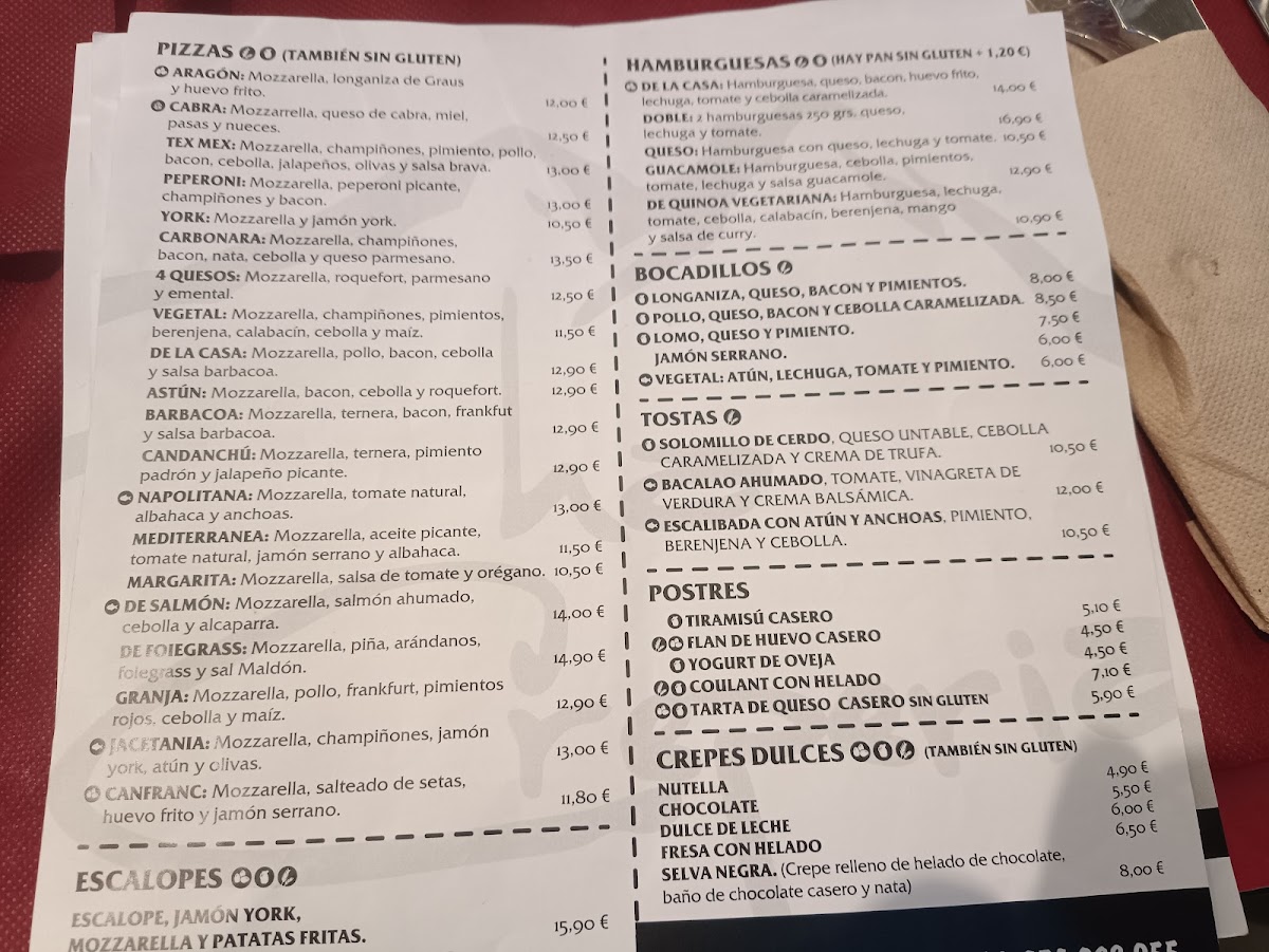 Menu La Crepería Otal De Jaca-10